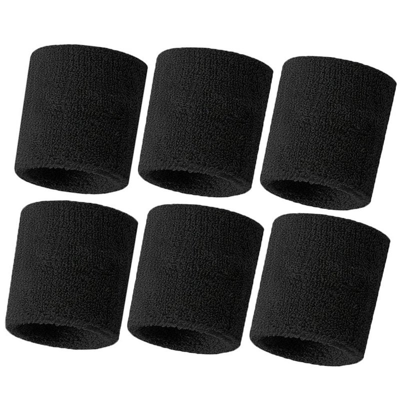 Hanerdun Wrist Sweatbands Thick Cotton Terry Cloth Wristbands For Men And Women Athletic Sweat Bands For Sports Tennis Gym Basketball,Black(6 pieces),One Size - Image 1